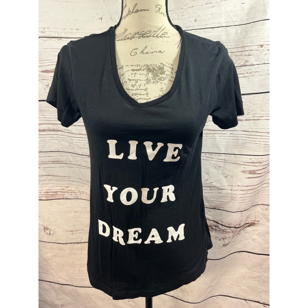 FOR THE REPUBLIC XS Black V Neck T Shirt Live Your Dream Graphic Tee
